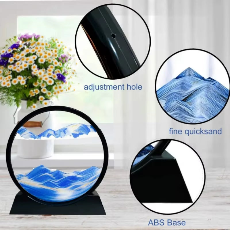Creative 3D Moving Sand Art Liquid Hourglass round Glass Flowing Sand Collectible Figurines Home Decor Crafts Decorative Gifts
