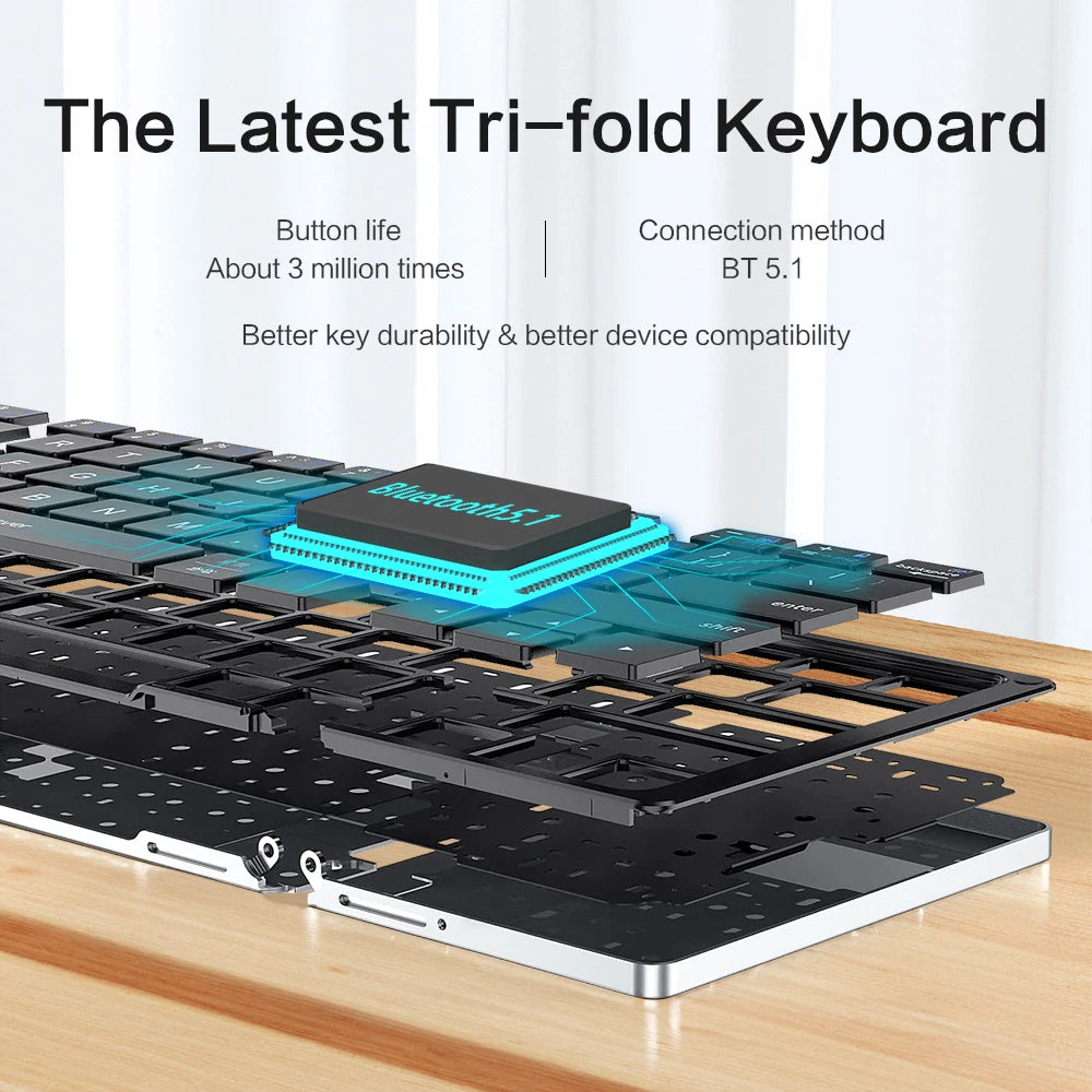 Folding Portable Wireless Keyboard Fordable BT Keyboard Travel Pocket Keyboard for Macos Windows Android Ios Smartphone Tablet