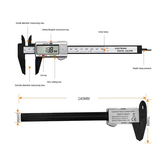 ET50 150Mm Digital Caliper Stainless Steel Fraction / MM / Inch 0.01Mm High Precision for Mechanical Components Measure