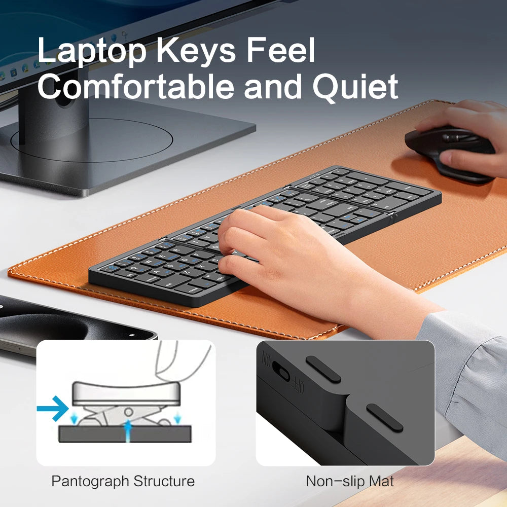 Folding Portable Wireless Keyboard Fordable BT Keyboard Travel Pocket Keyboard for Macos Windows Android Ios Smartphone Tablet