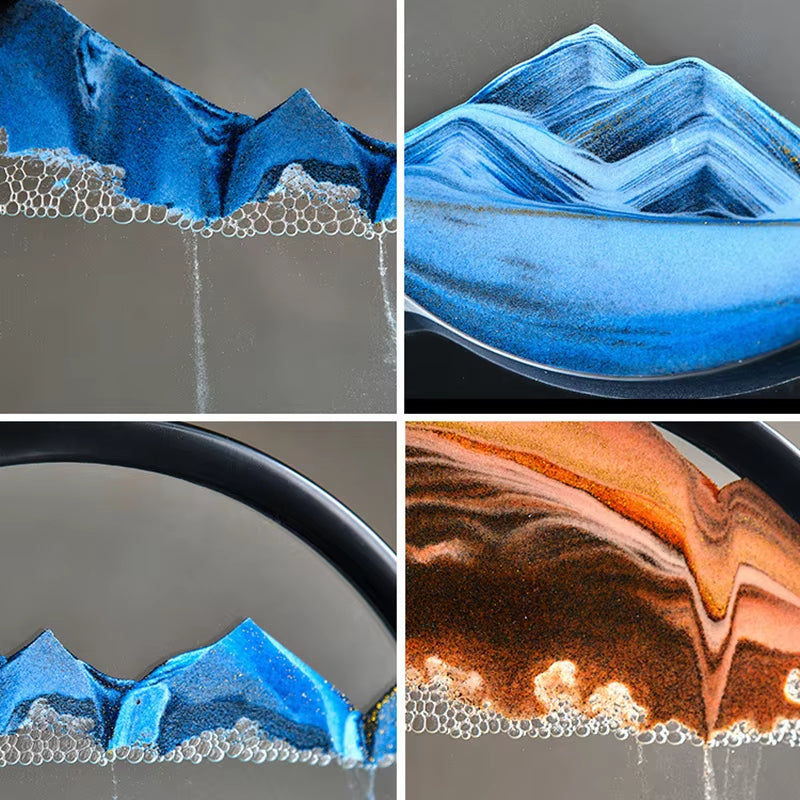 Creative 3D Moving Sand Art Liquid Hourglass round Glass Flowing Sand Collectible Figurines Home Decor Crafts Decorative Gifts
