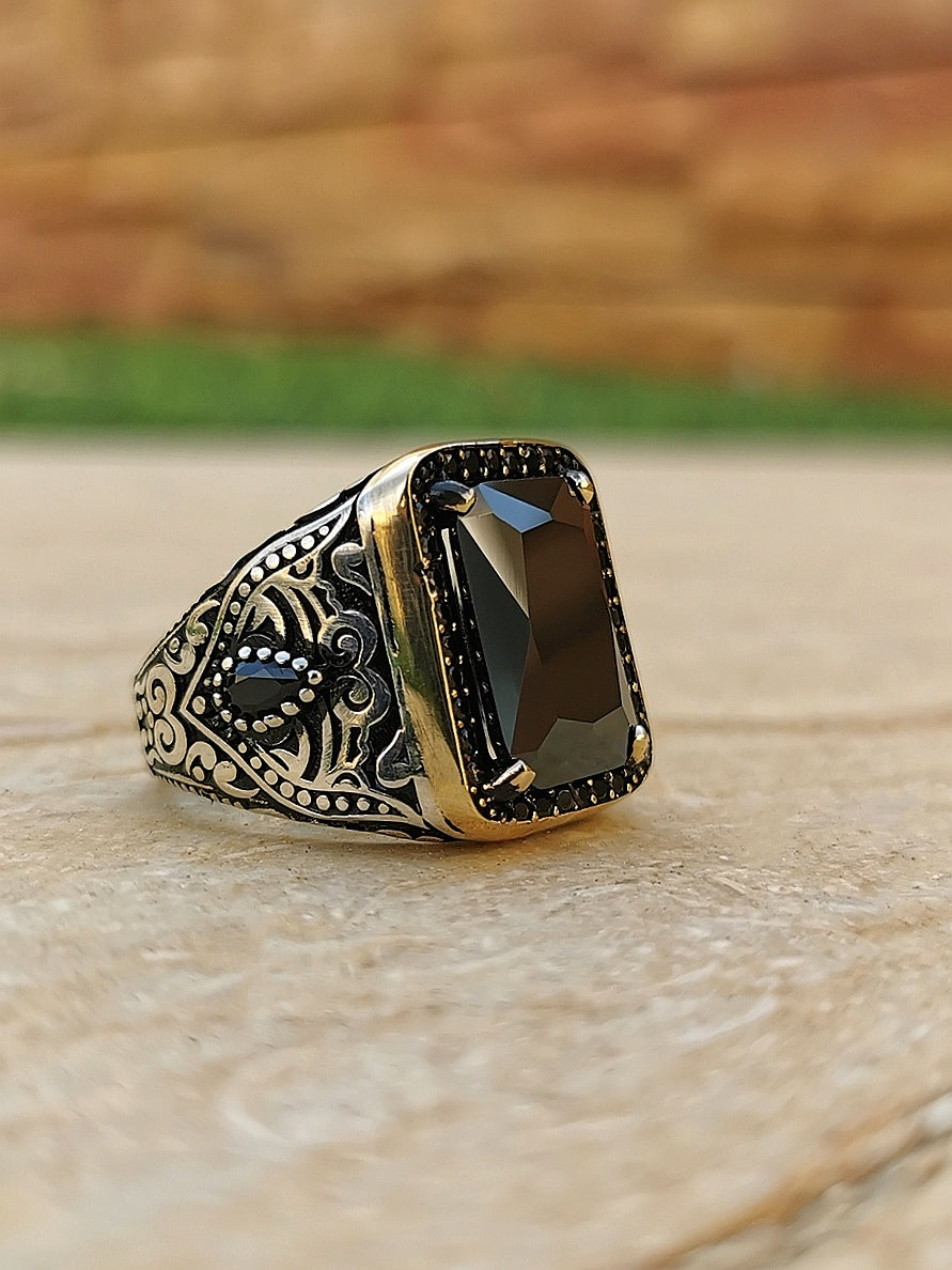 Men's Ring 925 Sterling Silver with 100% Natural Agate Stone - Men's Ring.05