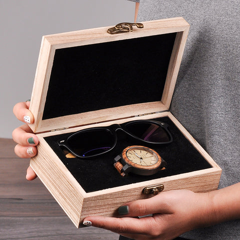 Classic Men Wood Watch and Wooden Sunglasses Gift