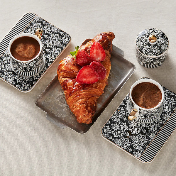 Karaca Queen Black Set of 2 Coffee Cups with Turkish Delight Holder 90 ml
