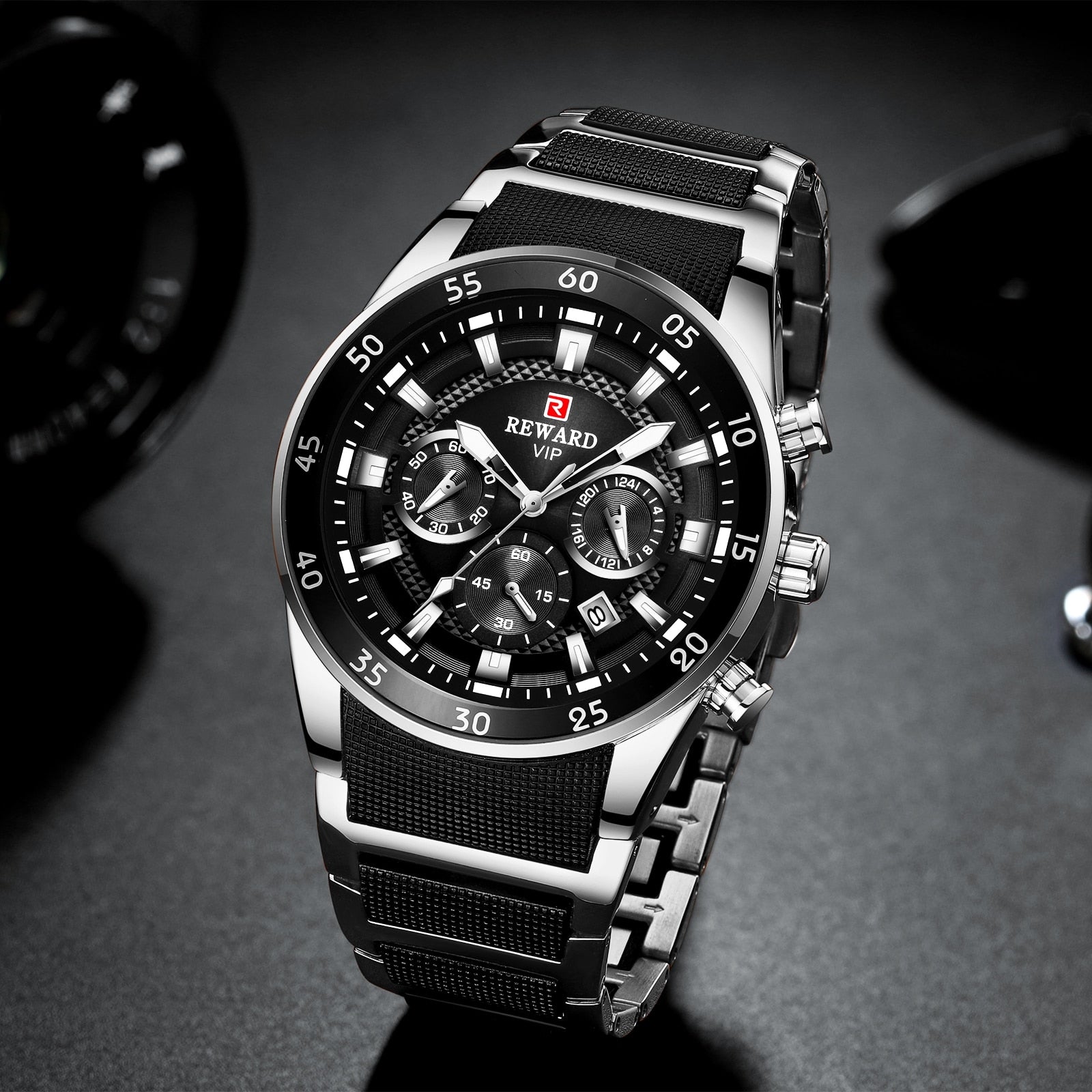 Men Chronograph Watch Black أسود