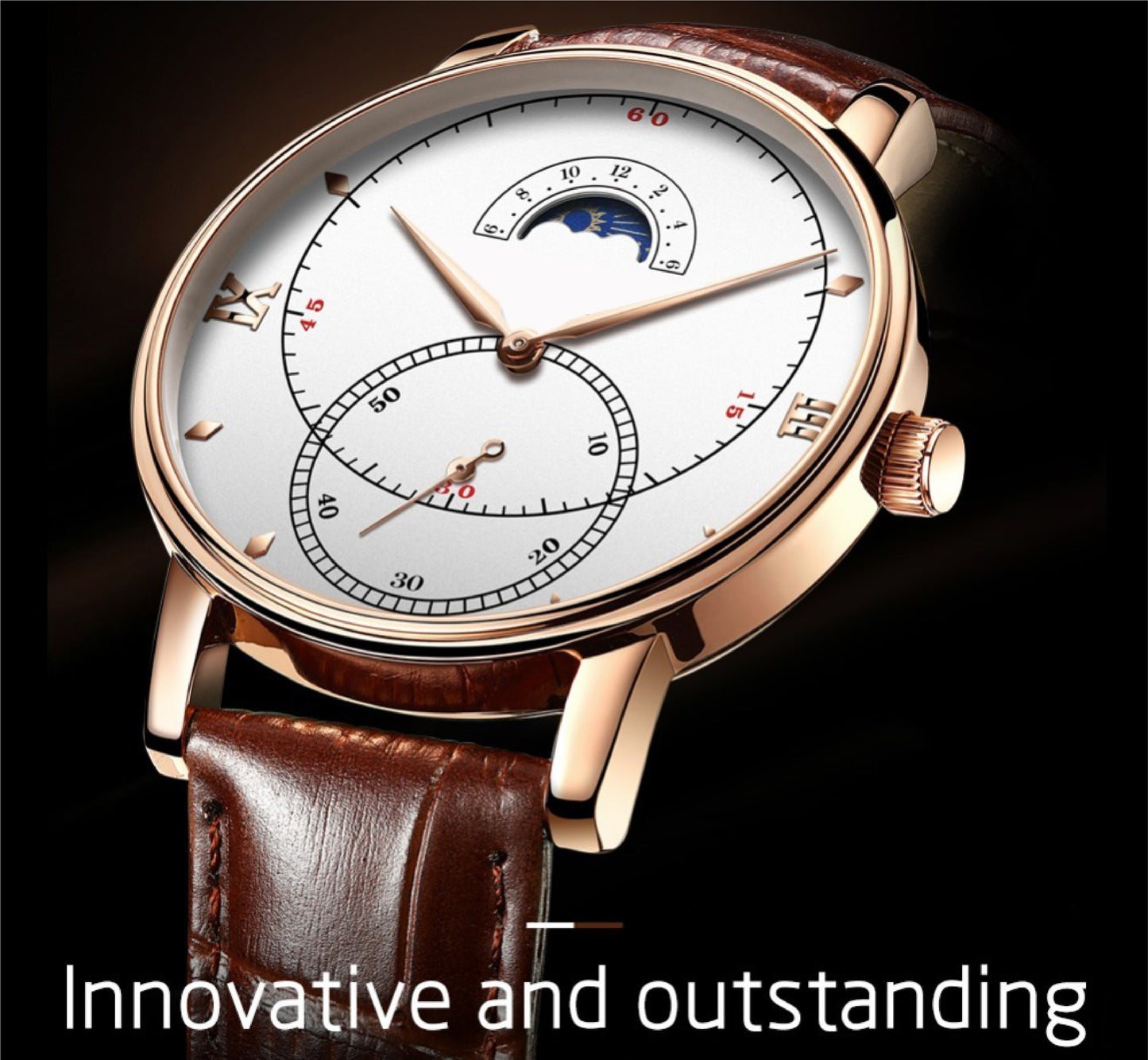 OLIVZ Multifunction Genuine Leather Men's Watch