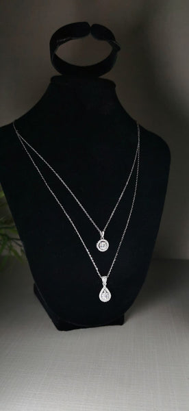 Double Chain Women 925 Silver Diamond Necklace سلسلة ثنائية الماس من فضة ستيرلنج ٩٢٥