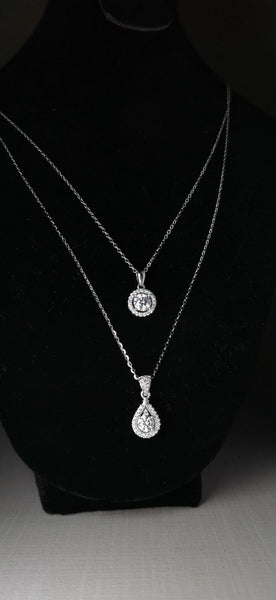 Double Chain Women 925 Silver Diamond Necklace سلسلة ثنائية الماس من فضة ستيرلنج ٩٢٥