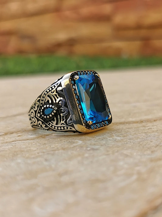 خواتم رجالية من الفضة925 بحجر العقيق الطبيعي 100% - Men's Ring.05