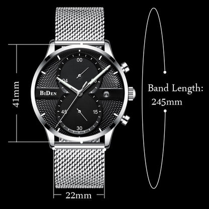 BIDEN07 Steel Mesh Band Chronograph Date Sports Watch